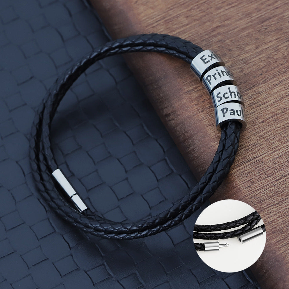 Handmade Leather Jewelry with Silver Beads, Christmas Fathers Day Gifts For Dad Husband Boyfriend