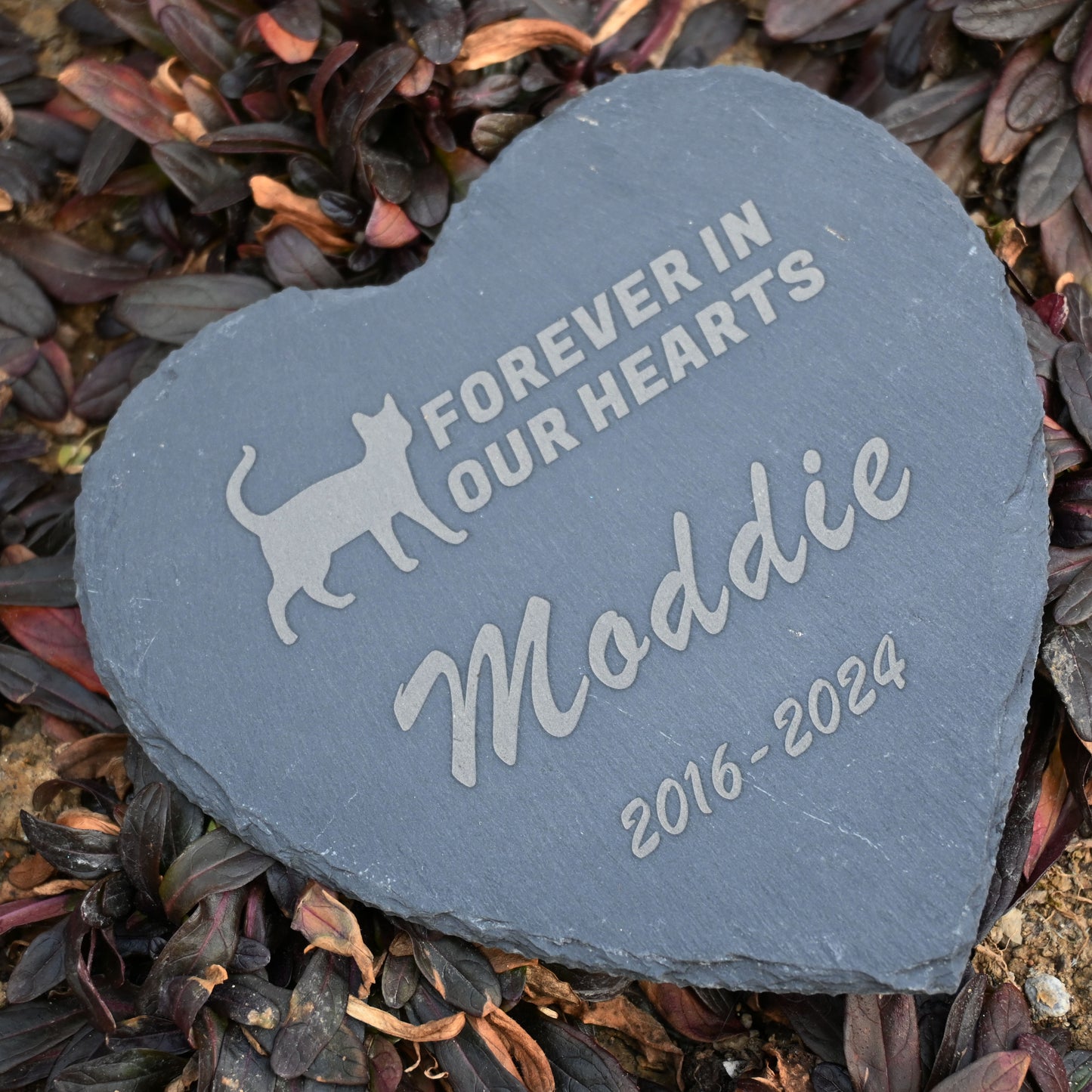 Personalized Cat Memorial Stone, Heart Paw Print Pet Headstone, Forever in Our Hearts Cat Garden Stone Grave Marker