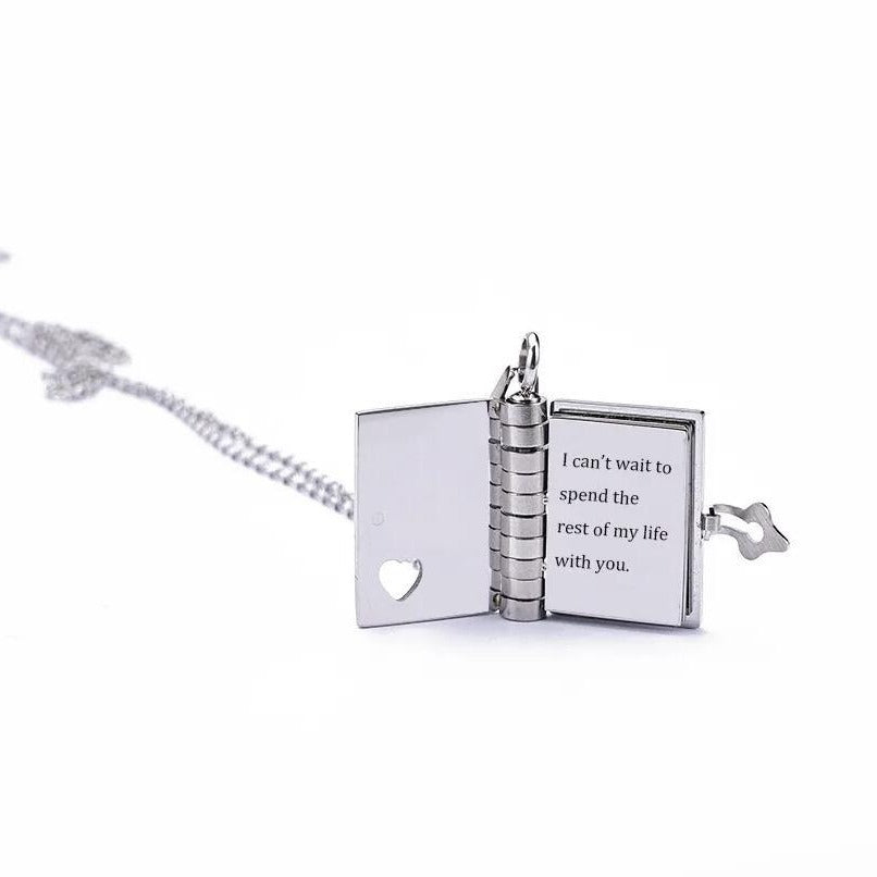 Personalized Silver Petite Book Locket Necklace Pendant Charm Message Necklace Bridesmaid Bridal Best Gift Keepsake Memory Gift for Her