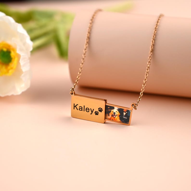 Personalized Envelope Locket Necklace • Photo Necklace • Engraved Memorial Photo Necklace • Pull-out Necklace