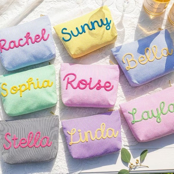 Personalized Kids Makeup Bag, Custom Corduroy Cosmetic Bag, Personalized Yarn Name Pouch, Large Toiletry Pouch, Gift for 5-10 Year Girls