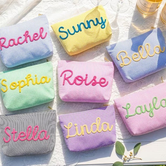 Personalized Kids Makeup Bag, Custom Corduroy Cosmetic Bag, Personalized Yarn Name Pouch, Large Toiletry Pouch, Gift for 5-10 Year Girls