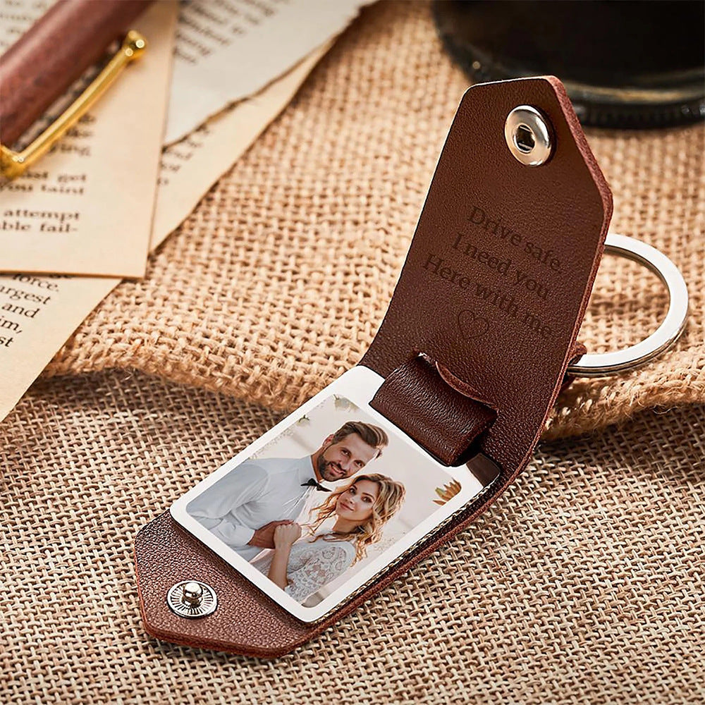 Valentine's Day Gift, Personalized Leather Photo Keychain, Drive Safe, First Time Mom Dad - Birthday, Anniversary