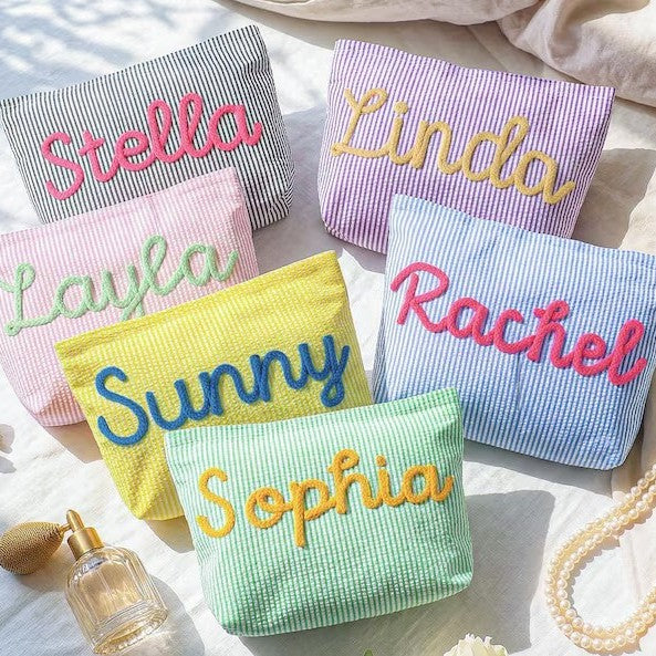 Personalized Kids Makeup Bag, Custom Corduroy Cosmetic Bag, Personalized Yarn Name Pouch, Large Toiletry Pouch, Gift for 5-10 Year Girls