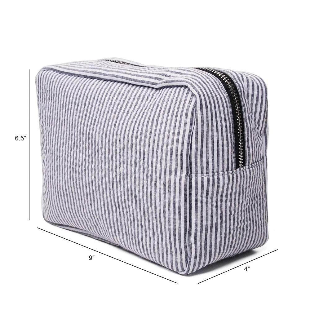 Personalized Seersucker Makeup Bag: Embroidered Cosmetic Travel Bag