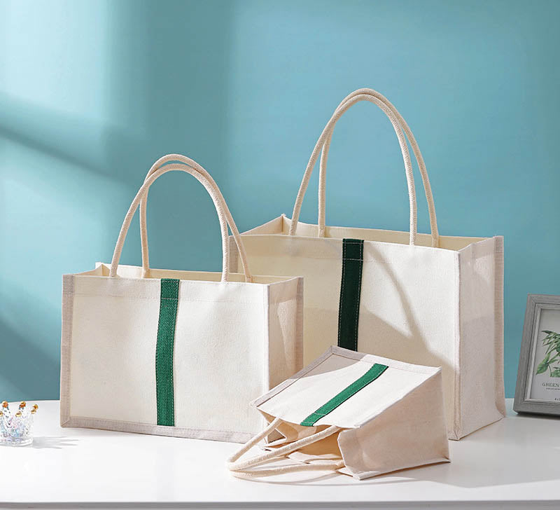 Personalized White Canvas Bags with Green Stripe,  Custom Tote Bag Bridesmaid Gift with Name, Girls Trip Gifts Beach Bag, Bachelorette Party Wedding Favors