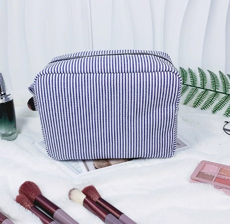 Personalized Seersucker Makeup Bag: Embroidered Cosmetic Travel Bag