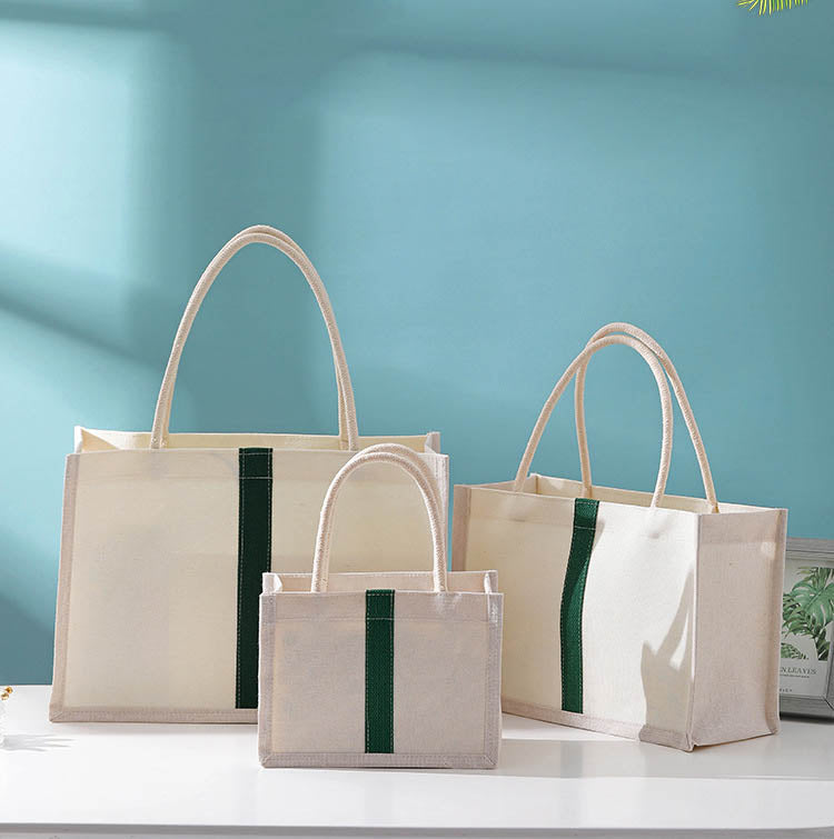 Personalized White Canvas Bags with Green Stripe,  Custom Tote Bag Bridesmaid Gift with Name, Girls Trip Gifts Beach Bag, Bachelorette Party Wedding Favors