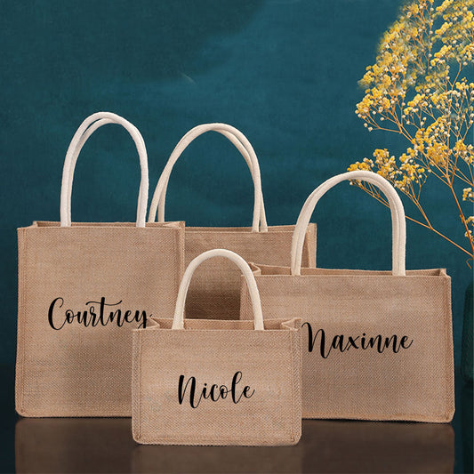 Personalized Burlap Tote Bags Custom Name Jute Bag Bridesmaid Gift Bag Bachelorette Party Monogram Beach Bag Wedding Favors Gift for Her