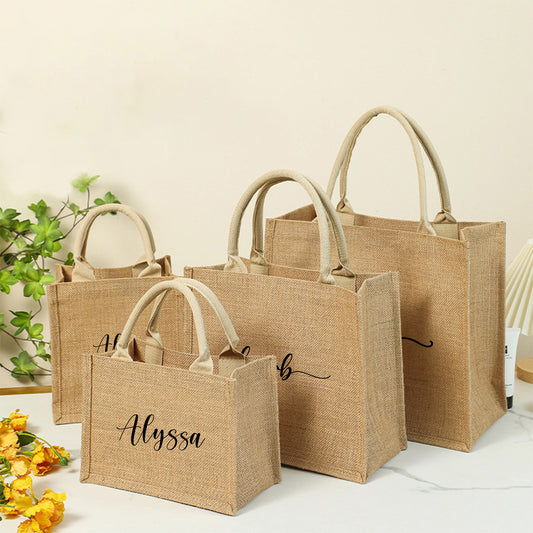 Personalized Burlap Tote Bags Custom Name Jute Bag Bridesmaid Gift Bag Bachelorette Party Monogram Beach Bag Wedding Favors Gift for Her