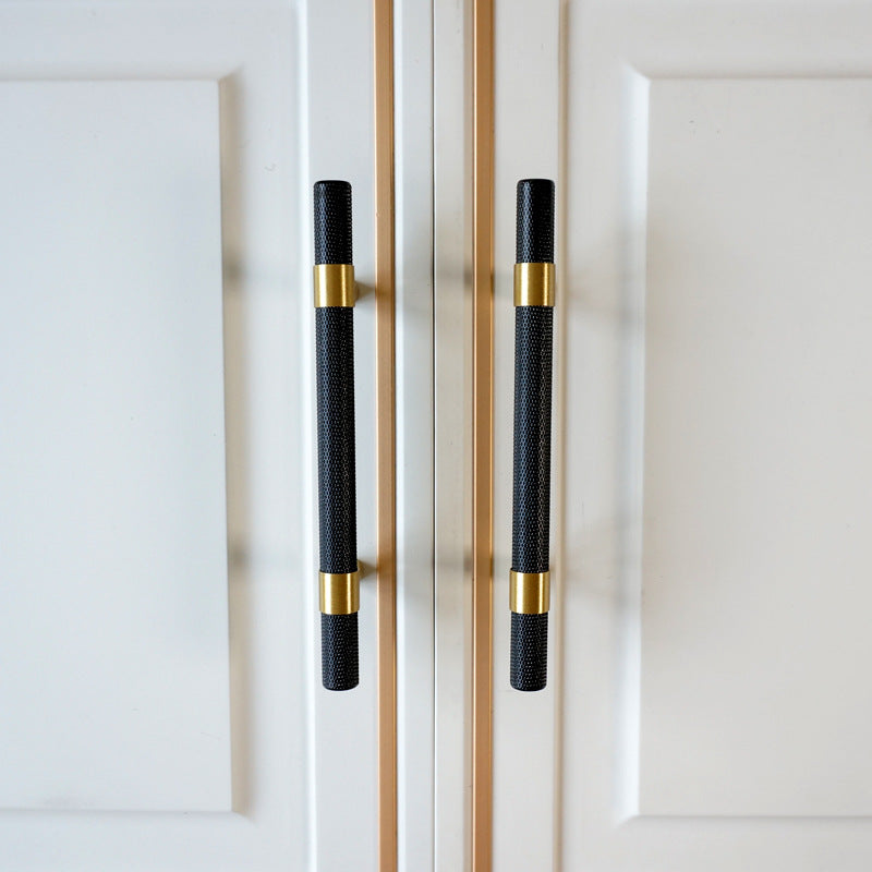 Knurled Solid Black & Brass Cabinet Knobs Dresser Handles