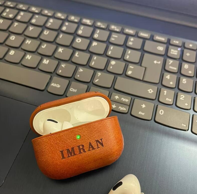 Custom Leather Airpods 1, 2, 3, Pro Case Personalized Airpod Cover Keychain Airpods Pro Case with hook Custom Airpods Case Handmade PU Leather AirPod Cover