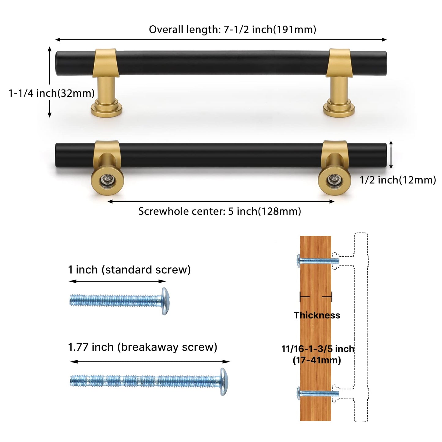 Black&Gold Cabinet Handles Kitchen Cabinet Hardware