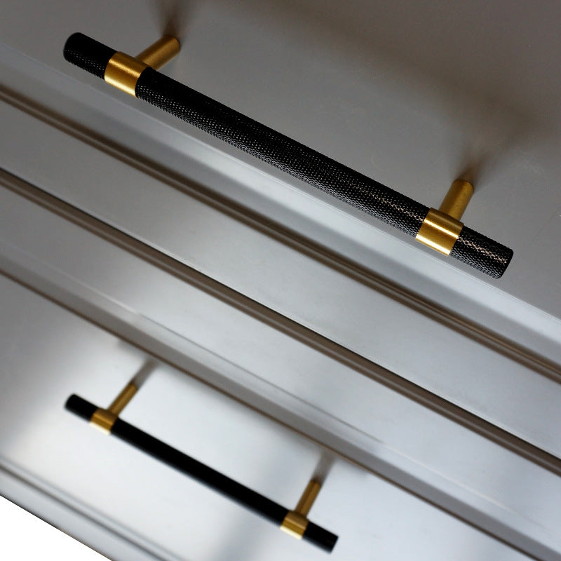Knurled Solid Black & Brass Cabinet Knobs Dresser Handles