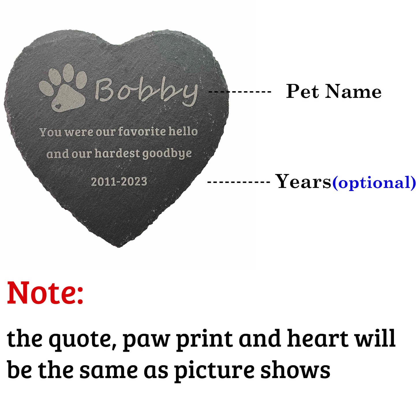 Engraved Pet Memorial Stone, Custom Dog Cat Memorial Plaque, Personalized Slate Pet Memorial, Heart Shape Pet Memorial Grave Marker Plaque