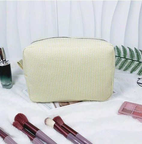 Personalized Seersucker Makeup Bag: Embroidered Cosmetic Travel Bag