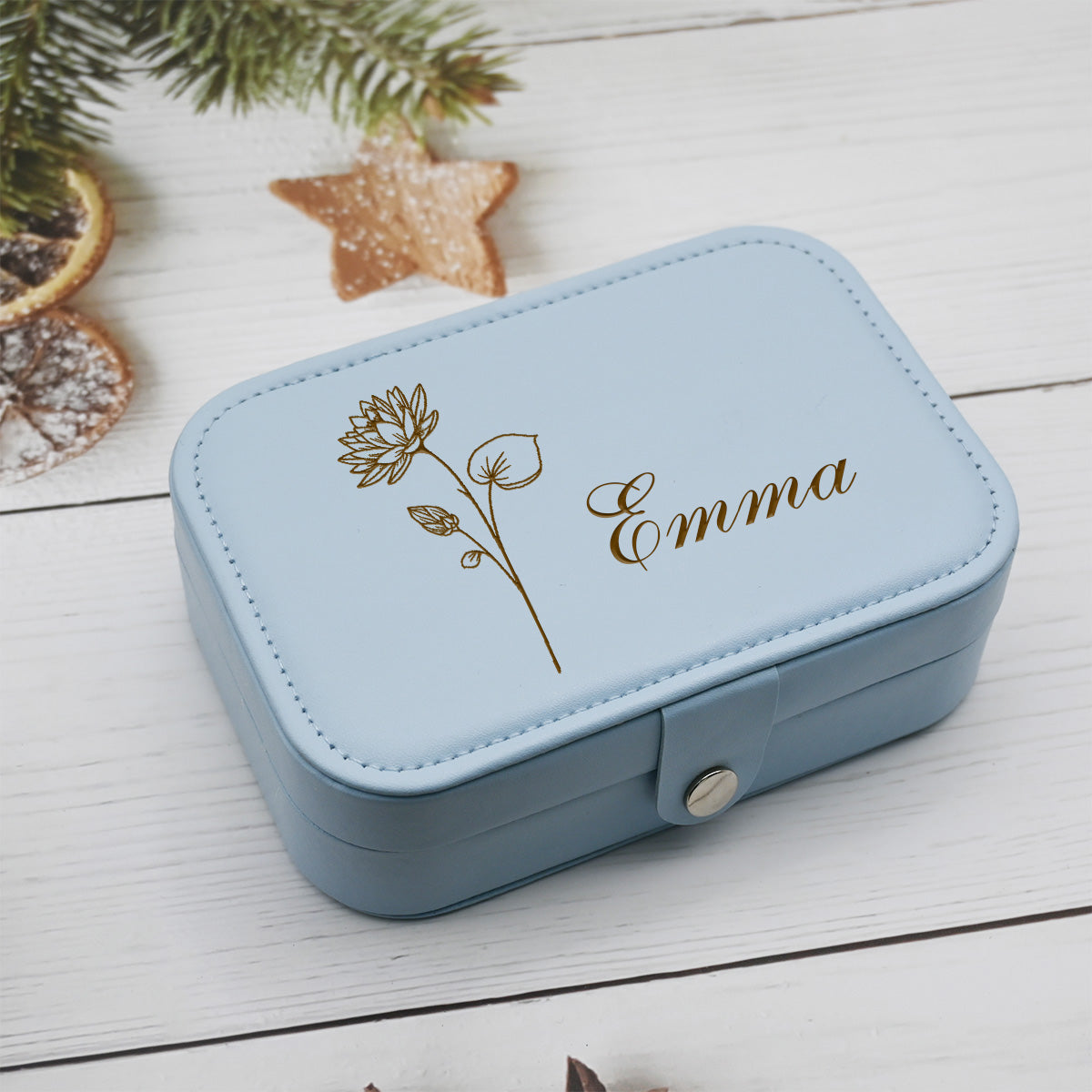 Personalized  Birthflower Jewelry Box, Engraved Leather Travel Jewelry Case for Women,Custom Jewelry Box for Mom,Birthday Gift for Her,Bridesmaid Proposal Gift