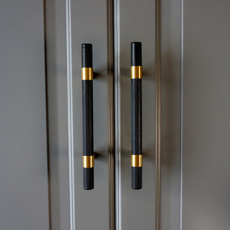 Knurled Solid Black & Brass Cabinet Knobs Dresser Handles