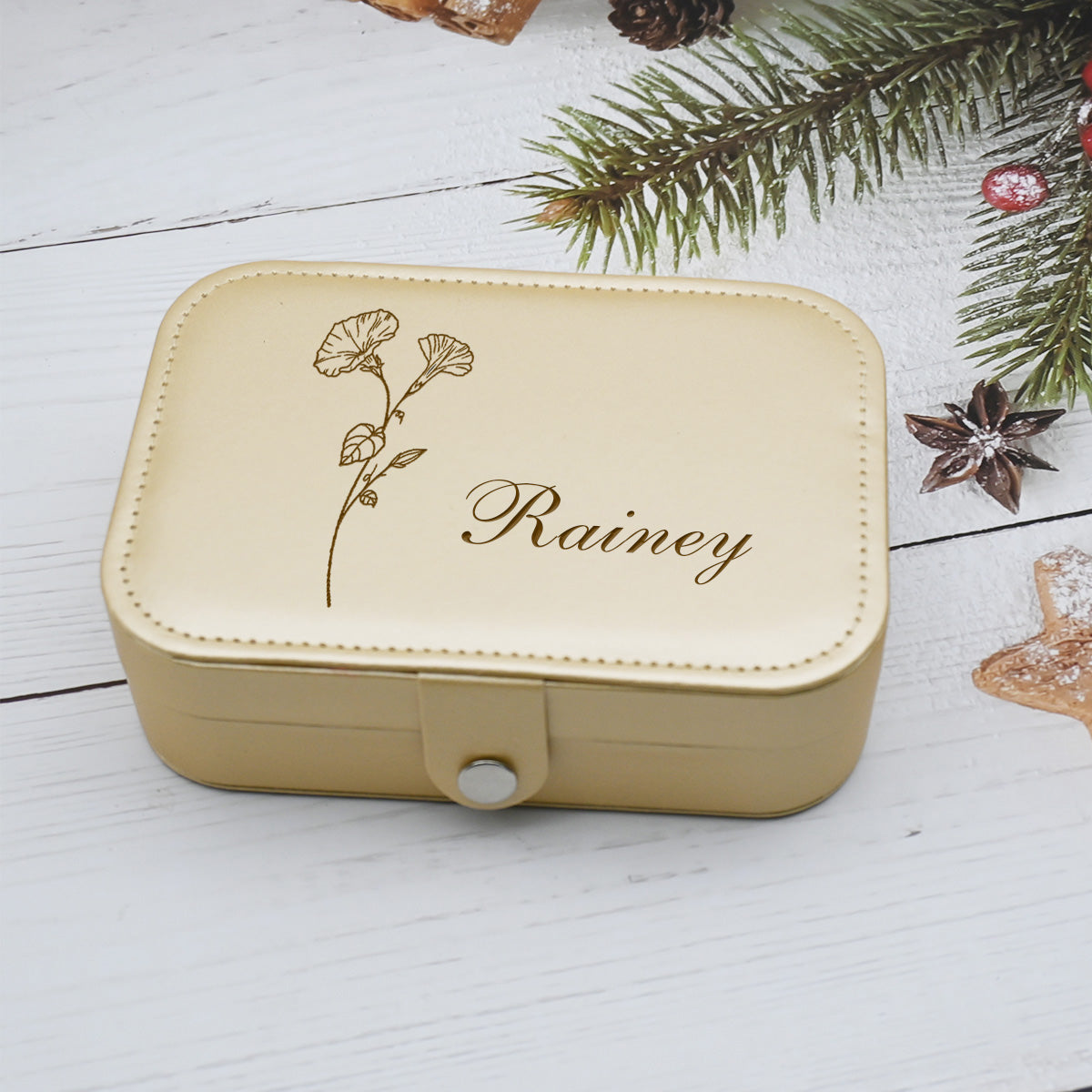 Personalized  Birthflower Jewelry Box, Engraved Leather Travel Jewelry Case for Women,Custom Jewelry Box for Mom,Birthday Gift for Her,Bridesmaid Proposal Gift