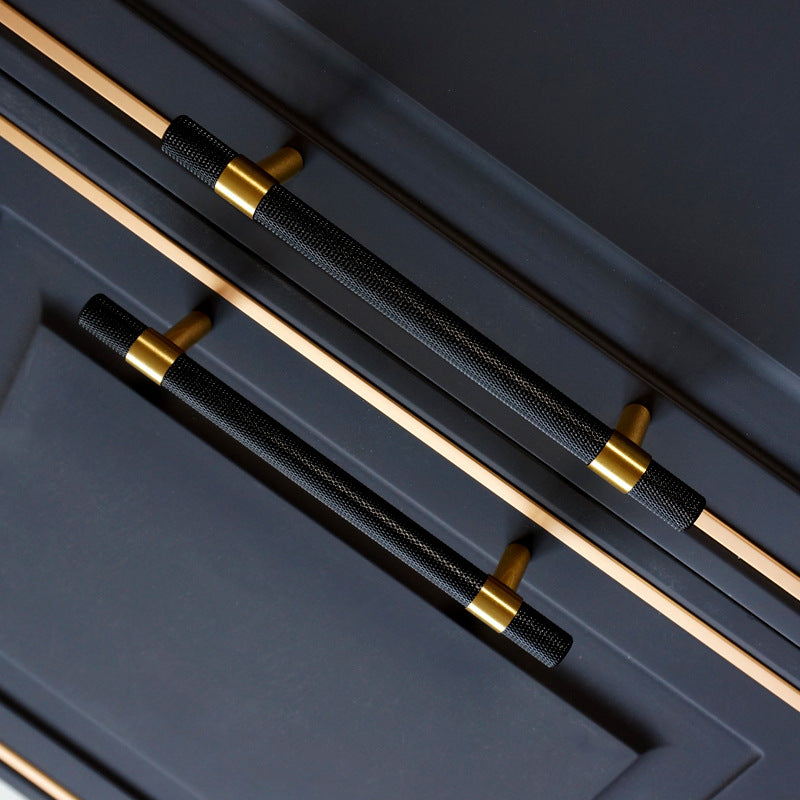 Knurled Solid Black & Brass Cabinet Handles