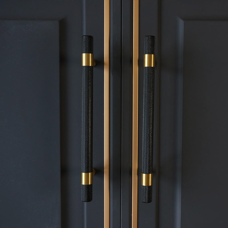 Knurled Solid Black & Brass Cabinet Handles