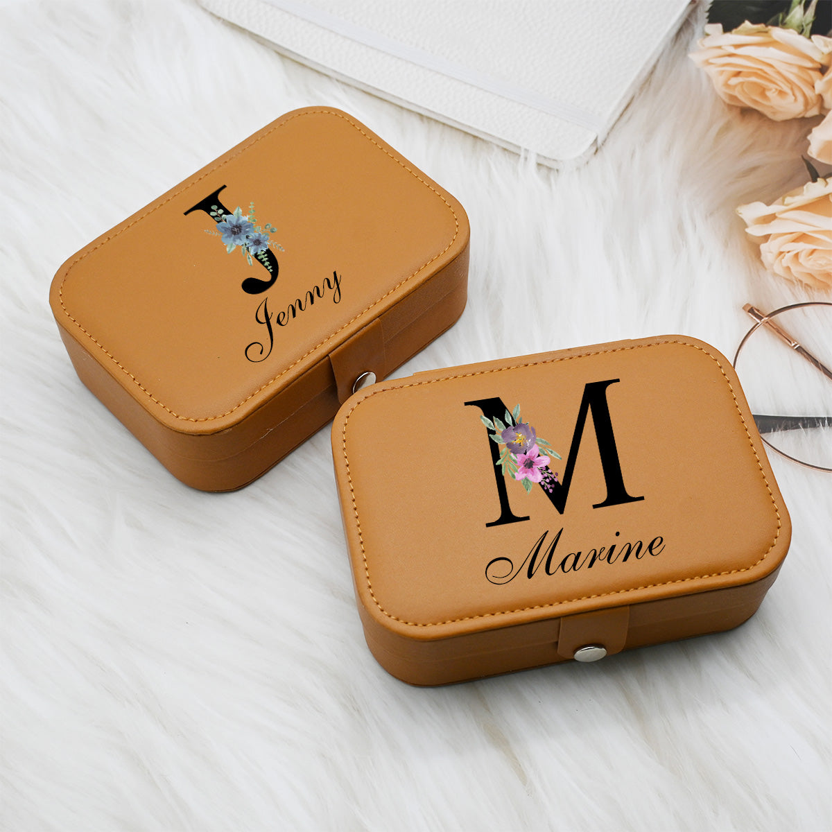 Personalized Jewelry Box, Leather Travel Jewelry Case for Women,Custom Jewelry Box with Floral Initial and Name,Birthday Gift for Her,Bridesmaid Proposal Gift (Copy)