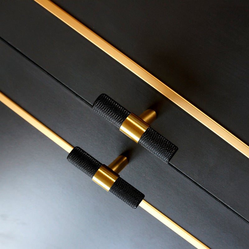 Knurled Solid Black & Brass Cabinet Knobs Dresser Handles