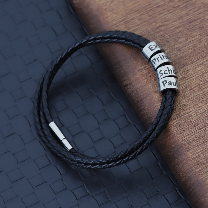 Handmade Leather Jewelry with Silver Beads, Christmas Fathers Day Gifts For Dad Husband Boyfriend