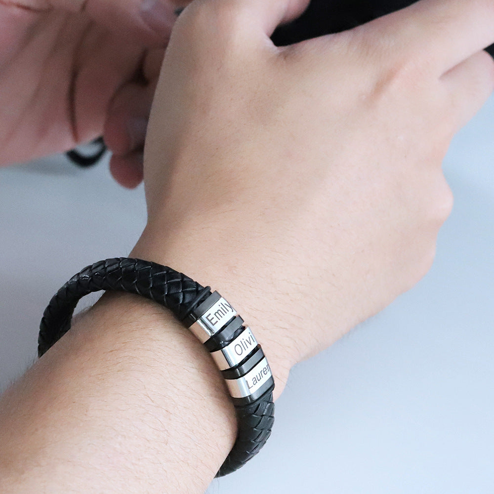 Gifts for him, Custom Leather Bracelet for Men, Mens Jewelry, Christmas Fathers Day Birthday Anniversary Gift For Him Dad Kids Son Boyfriend