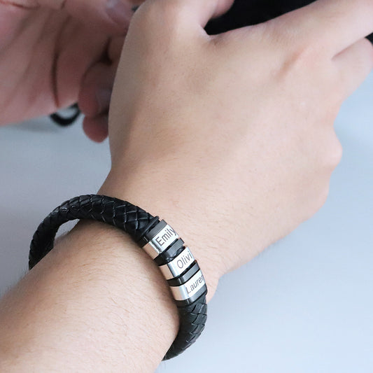 Gifts for him, Custom Leather Bracelet for Men, Mens Jewelry, Christmas Fathers Day Birthday Anniversary Gift For Him Dad Kids Son Boyfriend