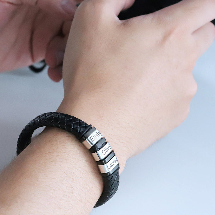 Gifts for him, Custom Leather Bracelet for Men, Mens Jewelry, Christmas Fathers Day Birthday Anniversary Gift For Him Dad Kids Son Boyfriend