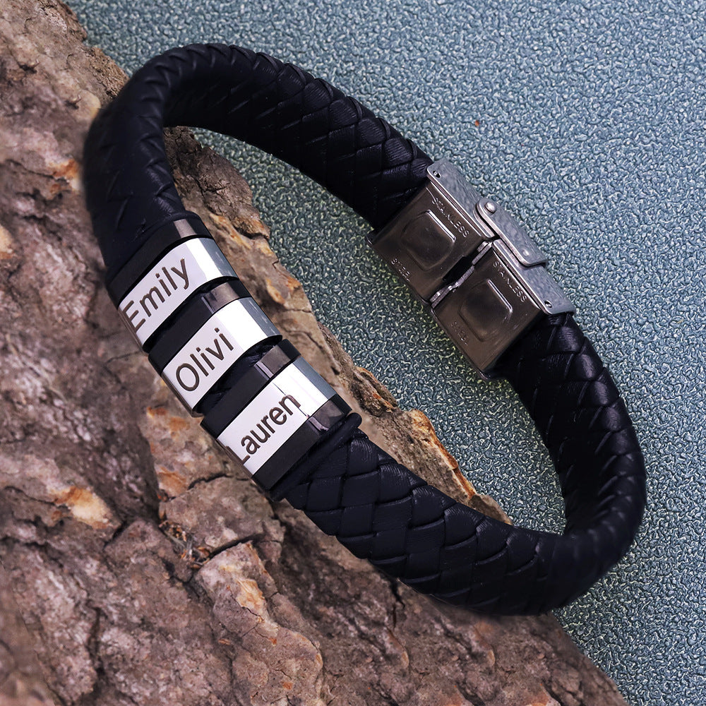 Gifts for him, Custom Leather Bracelet for Men, Mens Jewelry, Christmas Fathers Day Birthday Anniversary Gift For Him Dad Kids Son Boyfriend