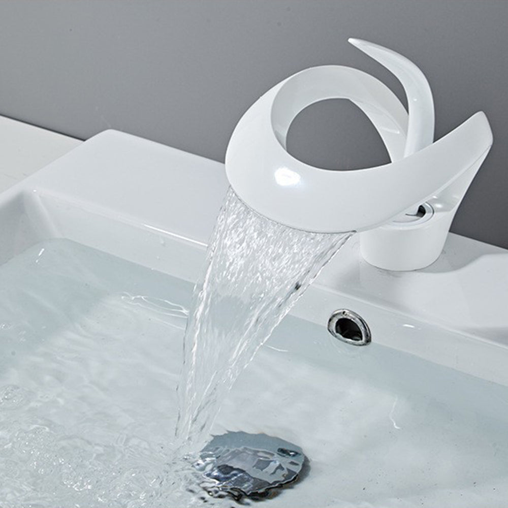 Elegant Single Hole Solid Brass Waterfall Bathroom Sink Faucet