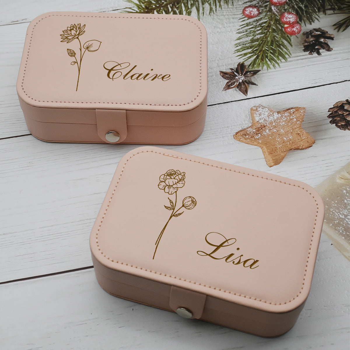 Personalized  Birthflower Jewelry Box, Engraved Leather Travel Jewelry Case for Women,Custom Jewelry Box for Mom,Birthday Gift for Her,Bridesmaid Proposal Gift