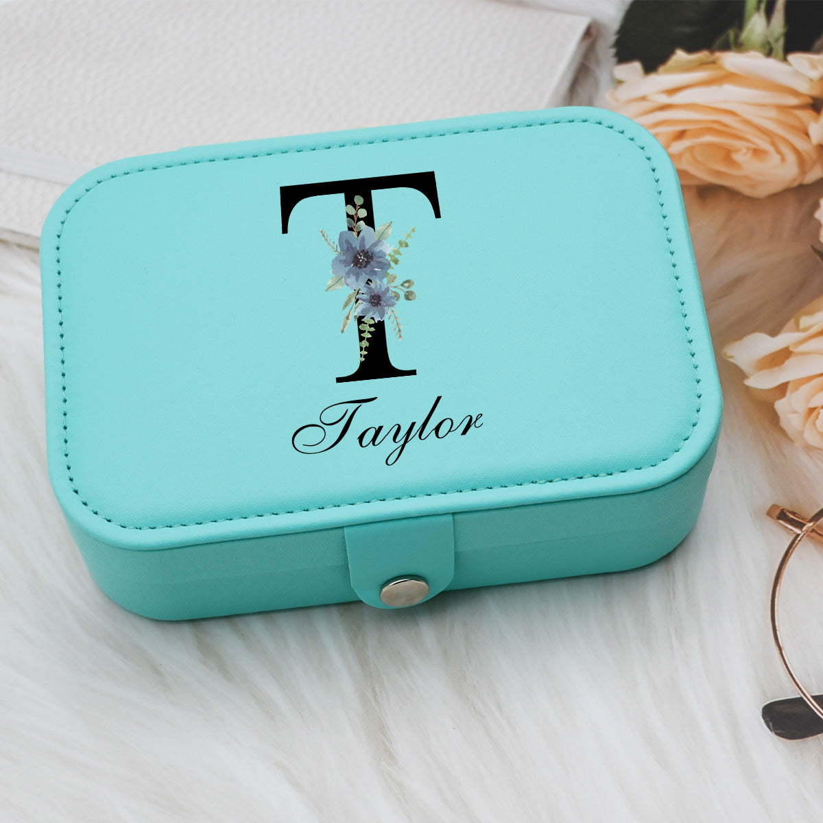 Personalized Jewelry Box, Leather Travel Jewelry Case for Women,Custom Jewelry Box with Floral Initial and Name,Birthday Gift for Her,Bridesmaid Proposal Gift (Copy)