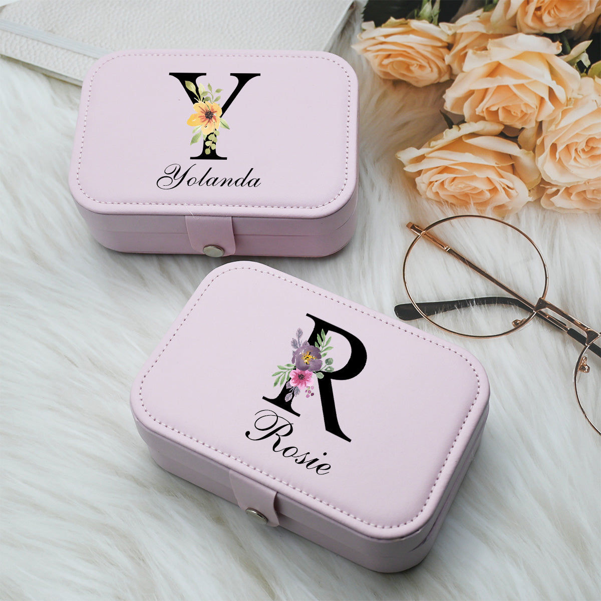 Personalized Jewelry Box, Leather Travel Jewelry Case for Women,Custom Jewelry Box with Floral Initial and Name,Birthday Gift for Her,Bridesmaid Proposal Gift (Copy)