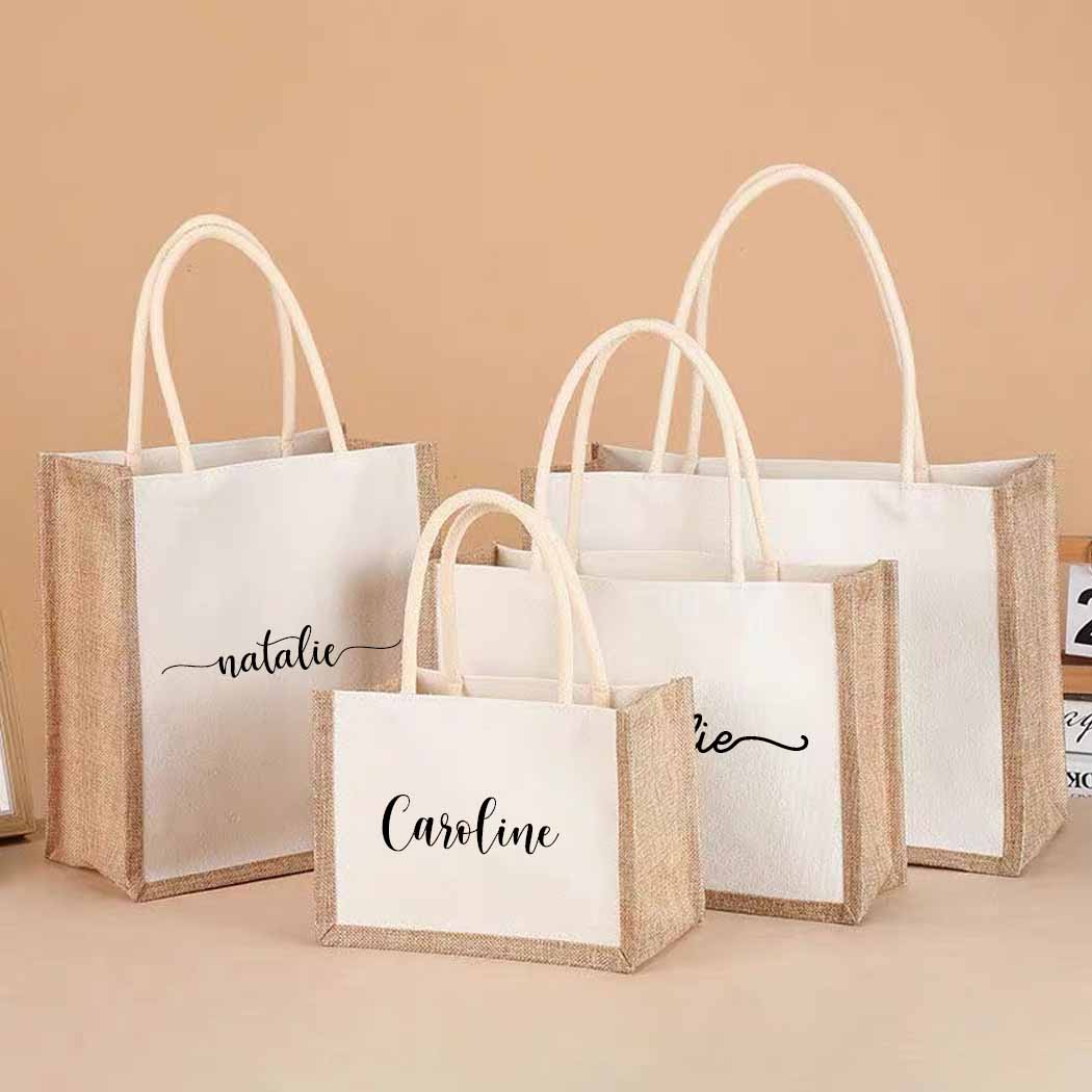 Personalized White Canvas Tote Bags, Custom Tote Bag Bridesmaid Gift with Name, Girls Trip Gift Beach Bag, Bachelorette Party Wedding Favors