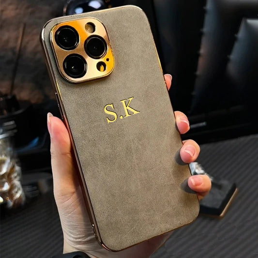 Custom Embossed Phone Case - Personalized Sude Leather Case for iPhone 15, 14, 13, 12, 11, Pro, Max, Monogram iPhone Case