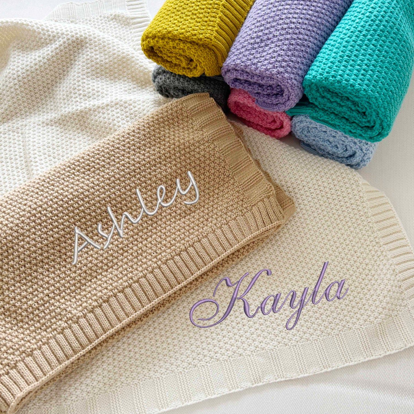 Personalized Knit Baby Blanket With Name, Embroidered Baby name Blanket, Stroller Blanket, Baby Gift for New Mom,Newborn Baby Shower Gift