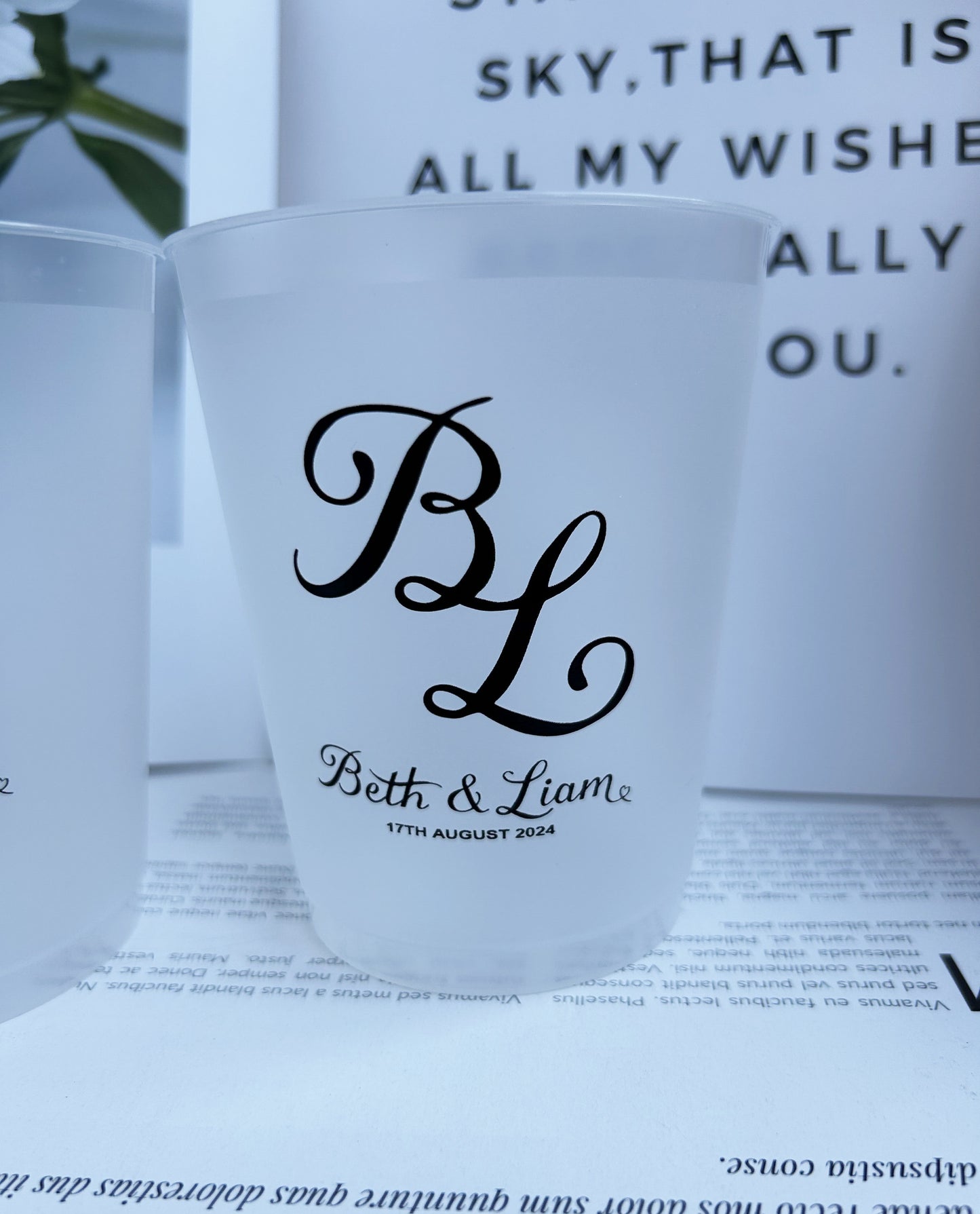 Custom Wedding Cups, Reception Bar Frosted Cups, Personalized Shatterproof Cups, Modern Wedding Decor, Signature Cocktails, Engagement Party