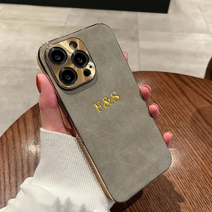 Custom Embossed Phone Case - Personalized Sude Leather Case for iPhone 15, 14, 13, 12, 11, Pro, Max, Monogram iPhone Case