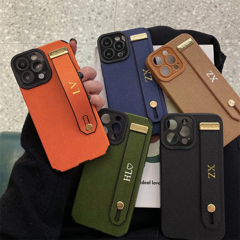 Personalise Gold Initial Letters Leather PU Wristband Cases For Iphone 15 14 11 12 13 Pro Max Xs Max XR X Luxury Soft Covers