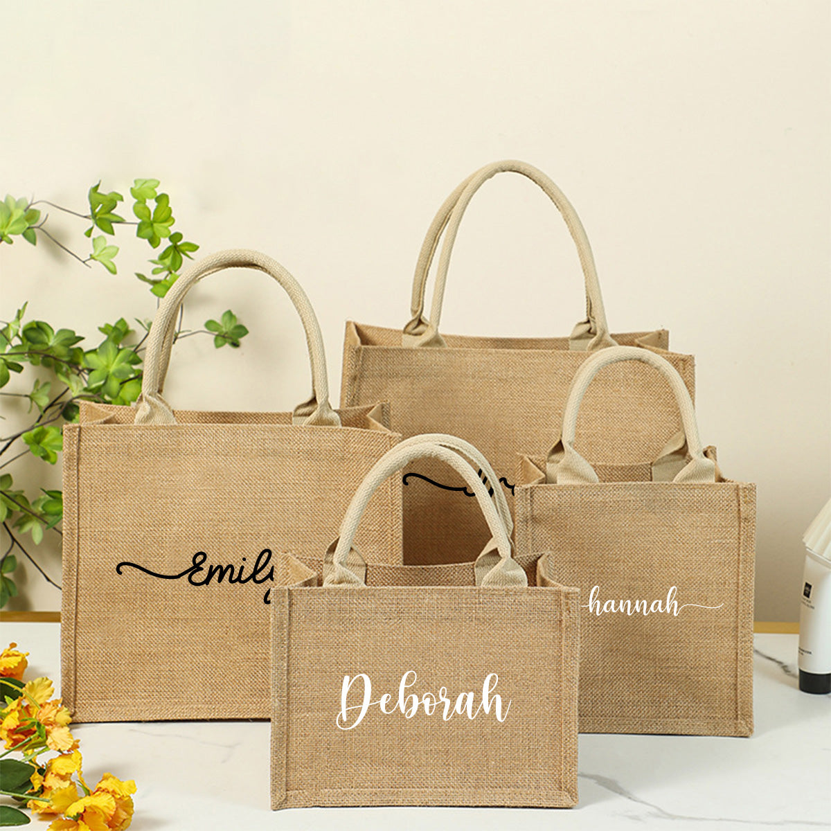 Personalized Burlap Tote Bags Custom Name Jute Bag Bridesmaid Gift Bag Bachelorette Party Monogram Beach Bag Wedding Favors Gift for Her