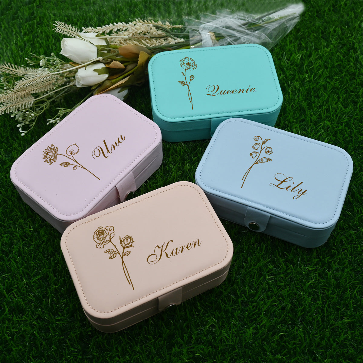 Personalized  Birthflower Jewelry Box, Engraved Leather Travel Jewelry Case for Women,Custom Jewelry Box for Mom,Birthday Gift for Her,Bridesmaid Proposal Gift