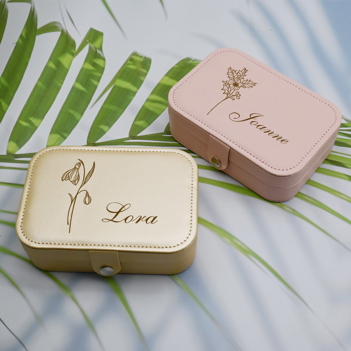 Personalized  Birthflower Jewelry Box, Engraved Leather Travel Jewelry Case for Women,Custom Jewelry Box for Mom,Birthday Gift for Her,Bridesmaid Proposal Gift