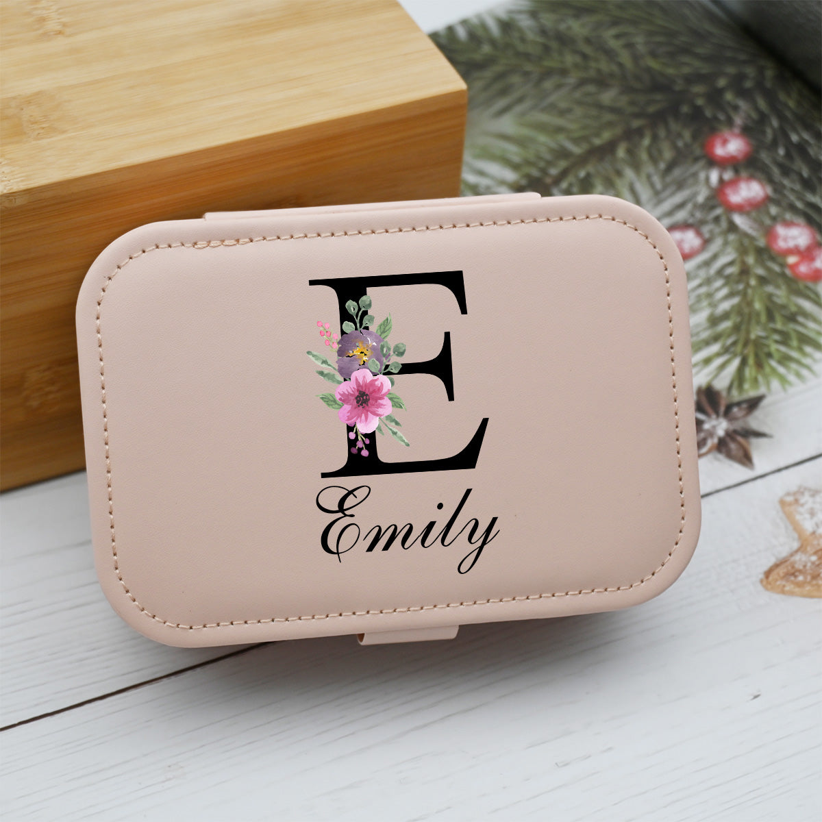 Personalized Jewelry Box, Leather Travel Jewelry Case for Women,Custom Jewelry Box with Floral Initial and Name,Birthday Gift for Her,Bridesmaid Proposal Gift (Copy)