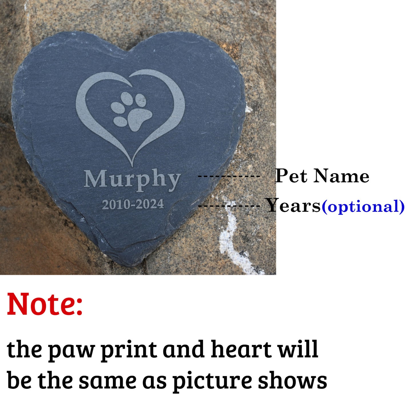 Custom Engraved Pet Memorial Garden Stone, Pet Loss Gift, Dog Memorial, Heart Shape Dog Headstone