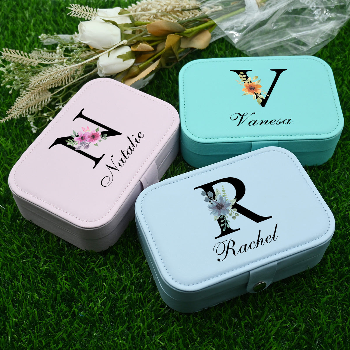 Personalized Jewelry Box, Leather Travel Jewelry Case for Women,Custom Jewelry Box with Floral Initial and Name,Birthday Gift for Her,Bridesmaid Proposal Gift (Copy)