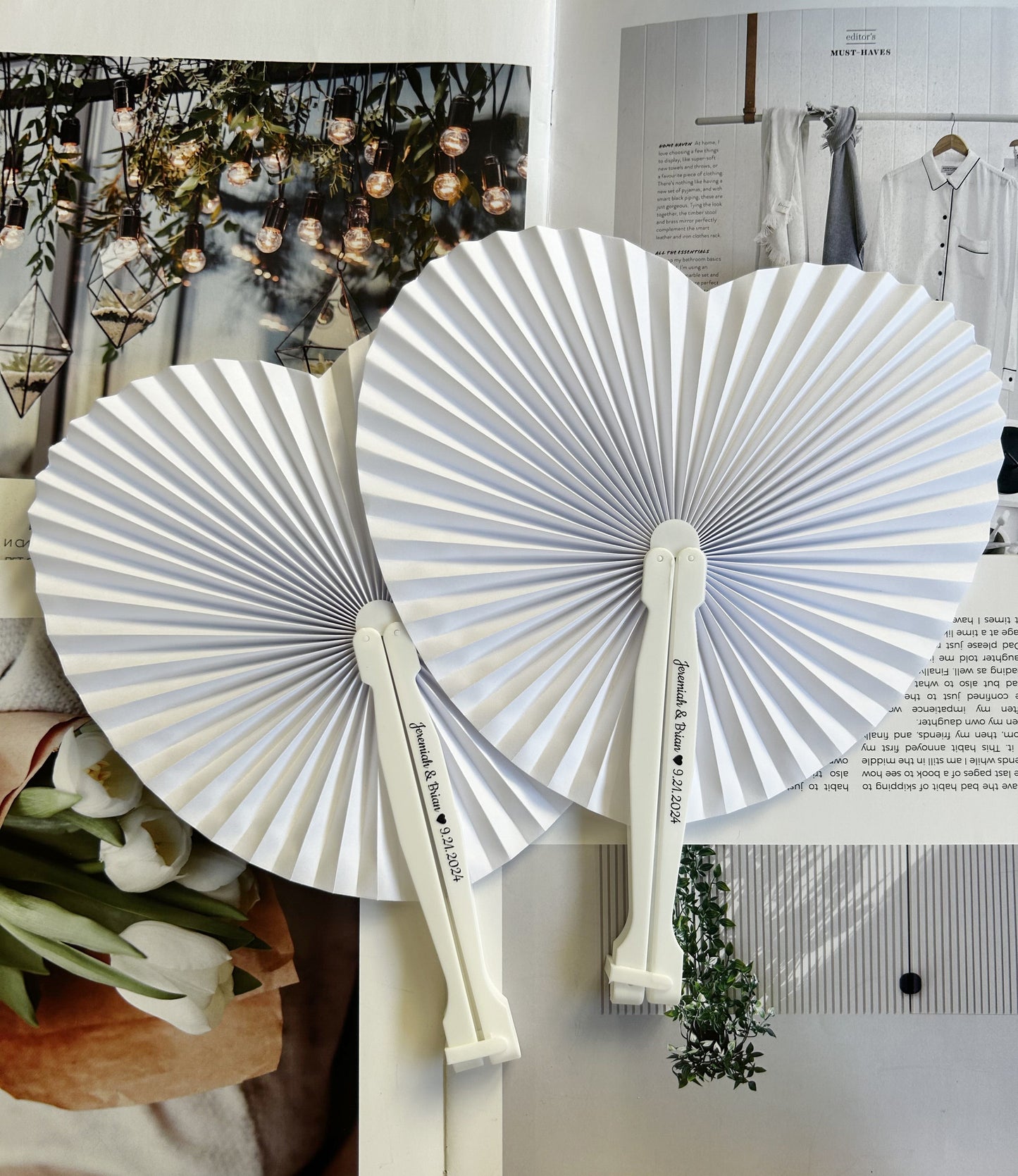 Custom Heart fans,Minimalist fans,Personalized party fan,WHITE PAPER HEART Folding Fan ,Monogram Wedding Fans