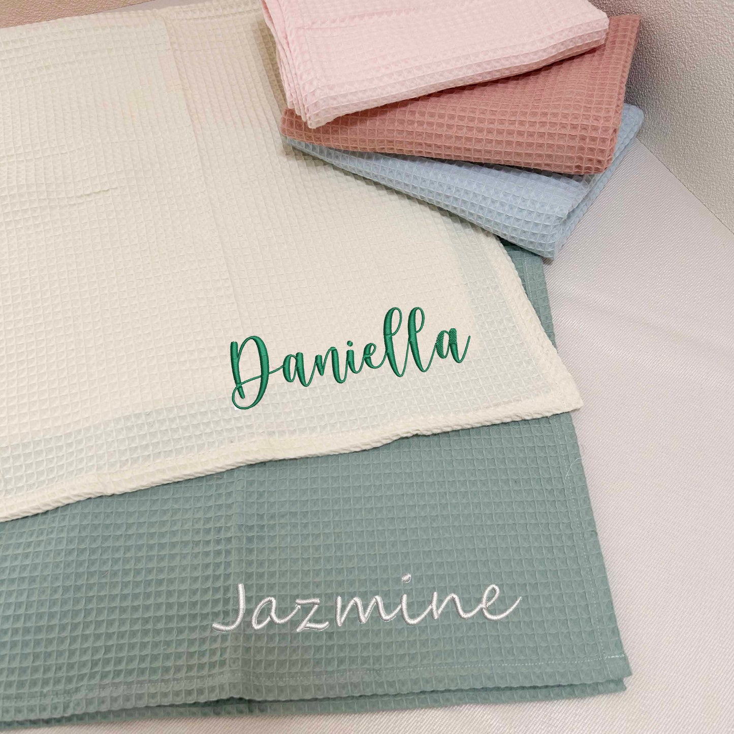 Waffle baby blanket Personalised baby wrap Organic Swaddle blanket Rainbow baby muslin blanket Custom baby blanket Floral blanket